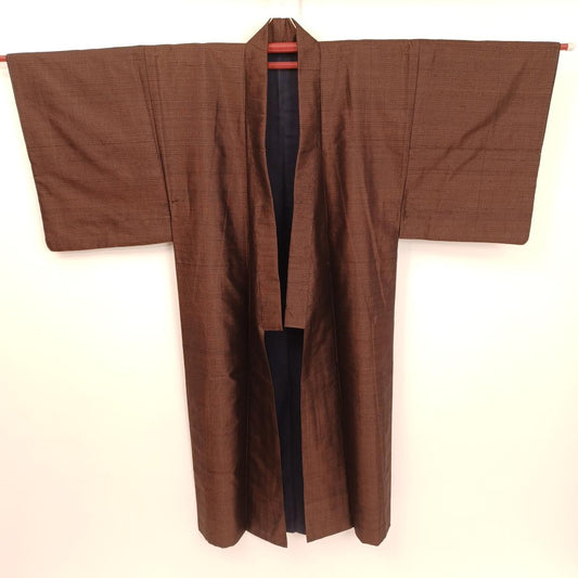 Used Men's Dark Brown Kimono Robe Traditional Japanese Textile Length 57.48 in (146cm) Width 24.02 in (61cm) Formal Wear