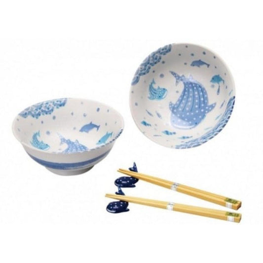 New Whale Shark Mino Ware Ramen Bowl Set of 6 Japanese Ceramic Noodle Bowl Pair Set Microwave and Dishwasher Safe Gift for Sea Lovers