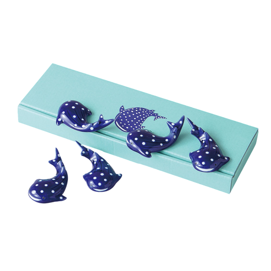 New Japanese Whale Shark Chopstick Rest Set of 5 Mino Ware Ceramic Shimmering Ocean Texture Gift Box Microwave Dishwasher Safe Japan