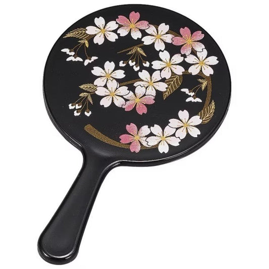 New Japanese Makie Art Hand Mirror Sakurano Black Cherry Blossom Elegant Princess Mirror Hime Compact Mirror Made in Japan Traditional Gift