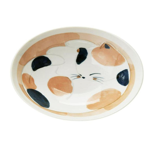 Cute Sleeping Cat Small Plate Apricot Color Mino Ware Japanese Ceramic Napping Cat Sauce Dish Microwave Dishwasher Safe Made in Japan