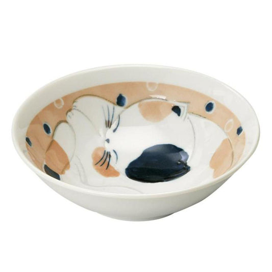 New Cute Sleeping Cat Small Bowl Apricot Color Mino Ware Japanese Ceramic Napping Cat Dessert Bowl Microwave Dishwasher Safe Made in Japan