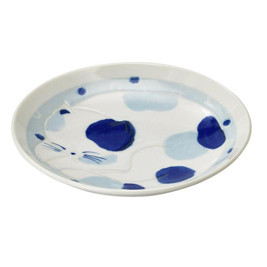 New Cute Sleeping Cat Medium Plate Baby Blue Mino Ware Japanese Ceramic Napping Cat Salad Plate Microwave Dishwasher Safe Made in Japan