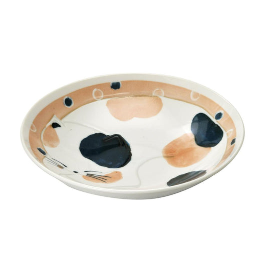 New Cute Sleeping Cat Large Deep Plate Apricot Mino Ware Japanese Ceramic Napping Cat Pasta Bowl Microwave Dishwasher Safe Made in Japan