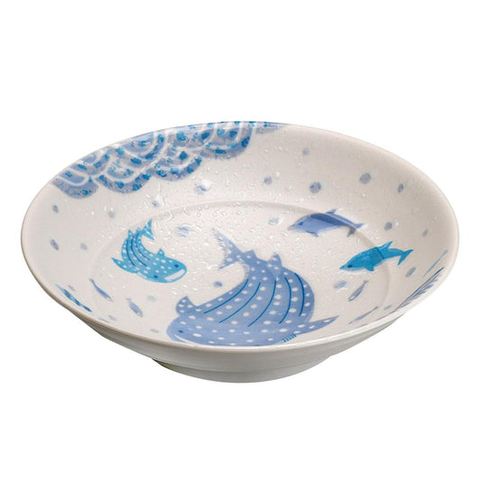 Large Japanese Serving Bowl Mino Ware Blue & White Ceramic Bowl Namima Jinbei Salad Pasta Bowl 10.2in Microwave Dishwasher Safe Japan