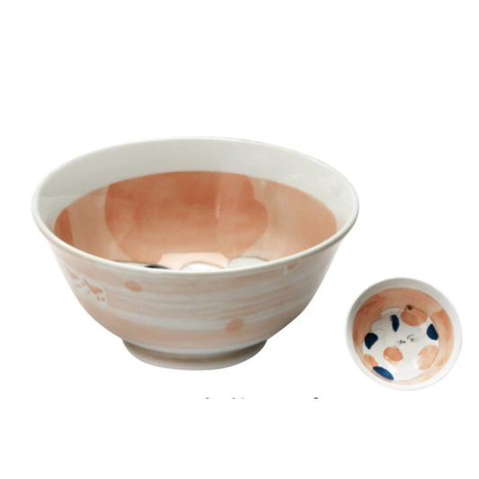 Japanese Donburi Bowl Sleeping Cat Apricot Mino Ware Ceramic Small Noodle Bowl Cute Kitten Design Made in Japan Microwave Dishwasher Safe