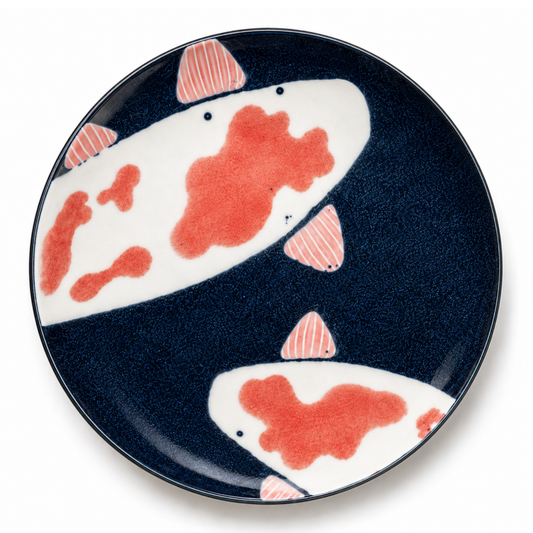 Koi Fish Side Plate – Japanese Mino Ware Porcelain Dish, Navy Blue Sushi Plate, Made in Japan