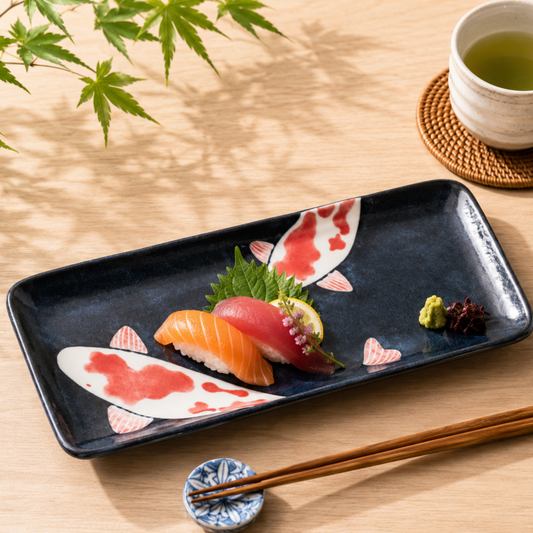 Koi Sushi Plate Japanese Porcelain Serving Platter for Sushi Sashimi Made in Japan