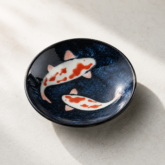Koi Fish Small Plate – Japanese Porcelain Soy Sauce Dish, Minimalist Sushi Side Plate