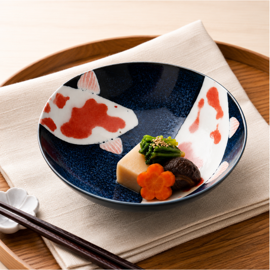 Koi Fish Small Bowl – Japanese Porcelain Serving Dish, Red & White Tableware, Made in Japan