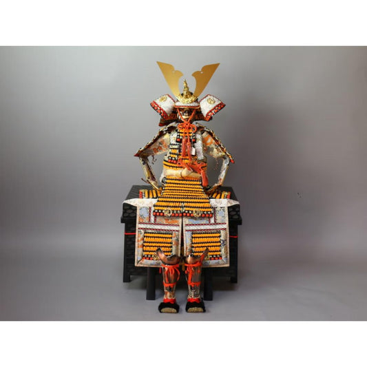 Used Vintage Japanese Samurai Armor Extra Large Miniature Yoroi Kabuto Helmet With Trunk Traditional Boys Day Decor Warrior Statue Japan