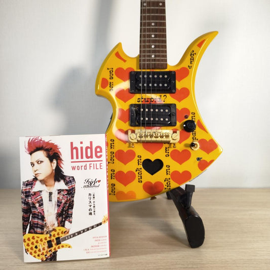 Used Burny hide Yellow Heart Mini Electric Guitar X Japan Replica w Booklet