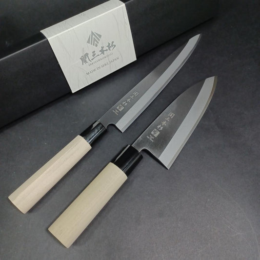 Japanese Forged Kitchen Knife Set 2pcs Deba 150mm Sashimi 210mm White Steel