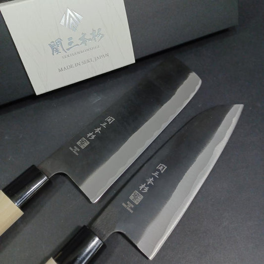 Japanese Kuro-uchi Kitchen Knife Set 2pcs Nakiri 165mm Santoku 165mm