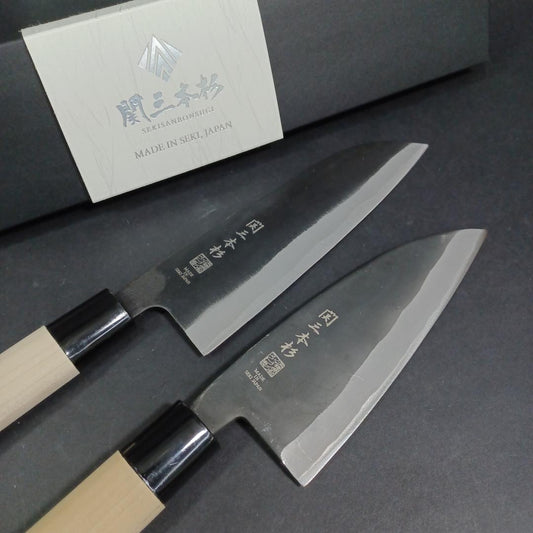 Japanese Kuro-uchi Kitchen Knife Set 2pcs Deba 150mm Santoku 165mm