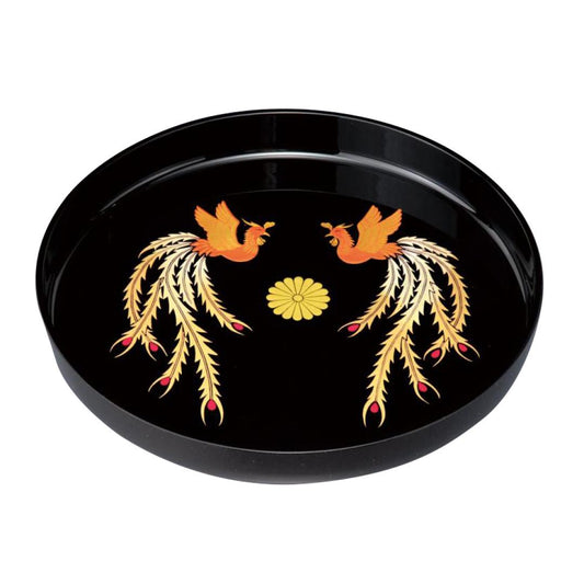Japanese Round Serving Tray Phoenix Design Black Lacquer Style 12.5 in Decorative Cafe Tray for Tea & Food Made in Japan New Lucky Gift
