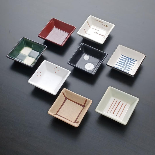 Japanese Modern Square Small Bowl Set of 8 Hand Painted Porcelain Appetizer Dishes with Wooden Gift Box Made in Japan Wa-Modern Style New