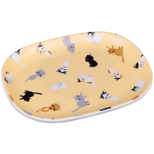 Kawaii Japanese Cat Nekomamire Oval Mini Tray Fabric Wrapped Resin Dish Microwave & Dishwasher Safe Small Serving Plate Made in Japan