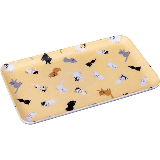 Japanese Cat Nekomamire Rectangle Caster Tray Fabric Wrapped Resin Microwave & Dishwasher Safe Small Serving Plate Kawaii Kitchen Decor