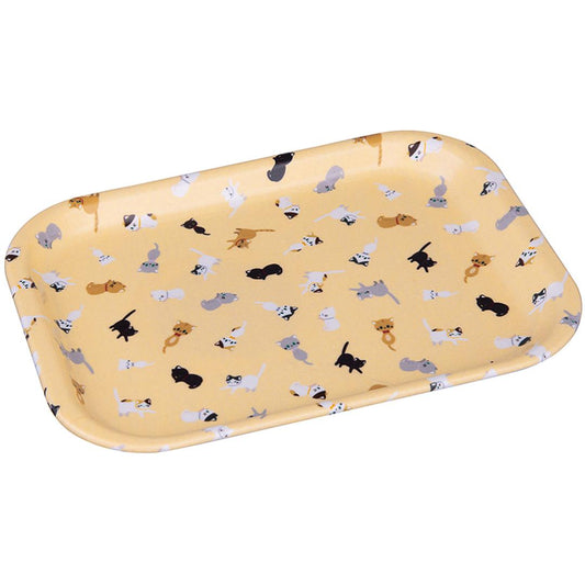 New Japanese Cat Nekomamire Non-slip Large Rectangle Tray Fabric Wrapped Resin Microwave & Dishwasher Safe Serving Plate Made in Japan