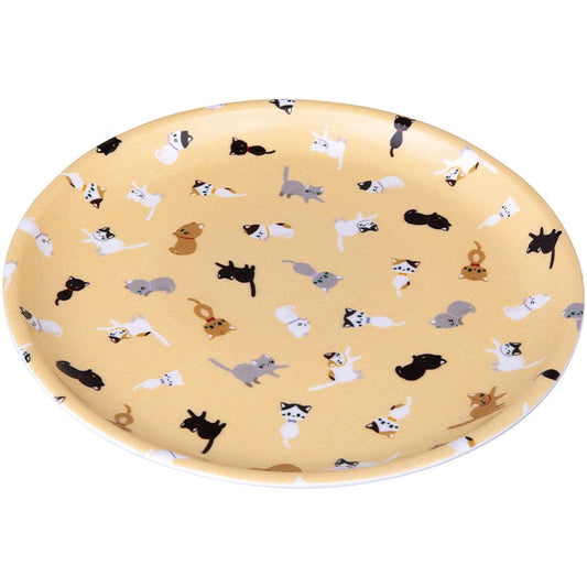 New Japanese Cat Nekomamire Non-slip Round Tray Fabric Wrapped Resin Microwave & Dishwasher Safe Circle Serving Plate Made in Japan 9.5in