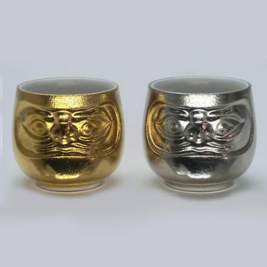 New Gold & Silver Daruma Sake Cup Set Porcelain Pair Guinomi Japanese Lucky Charm Resilience Symbol Gift Boxed Made in Japan Wedding Gift