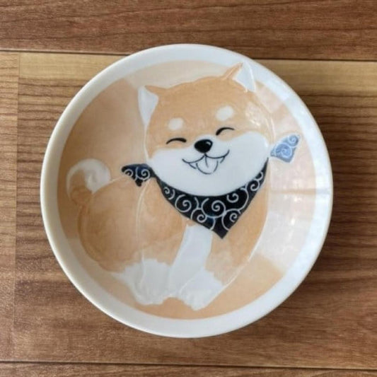 New Japanese Smiling Shiba Inu Dog Mino Ware Plate Set of 2 Ceramic Medium Side Plate 6 inch Microwave Dishwasher Safe Made in Japan Gift