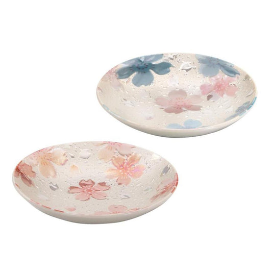 Set of 2 Sakura Cherry Blossom Plates Iridescent Luster Finish Mino Ware Japanese Ceramic Plates Textured Shimmering Pink Made in Japan