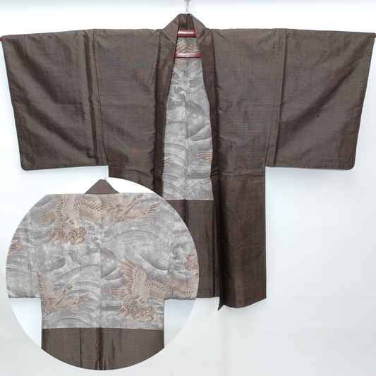 Used Vintage Silk Haori Kimono Jacket/Cardigan Japanese Women's Outerwear Craft Fabric Height 43.3 in (110cm) Waist 24.4 in (62cm)