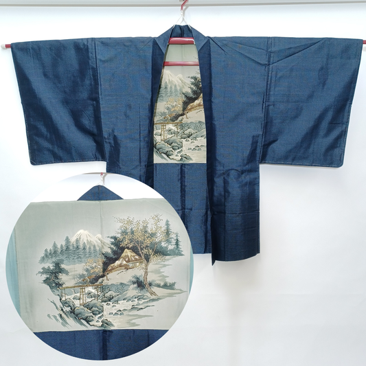 Used Vintage Silk Haori Kimono Jacket/Cardigan Japanese Women's Outerwear Craft Fabric Height 36.2 in (92cm) Waist 24.8 in (63cm)