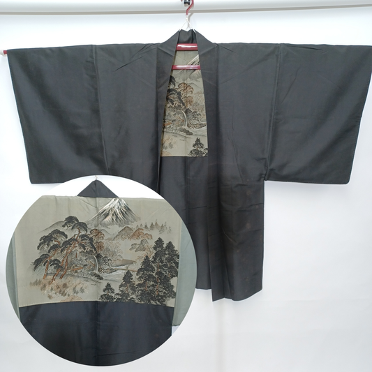 Used Vintage Silk Haori Kimono Jacket/Cardigan Japanese Women's Outerwear Craft Fabric Height 40.6 in (103cm) Waist 24.8 in (63cm)