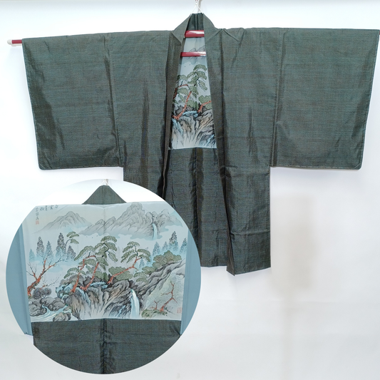 Used Vintage Silk Haori Kimono Jacket/Cardigan Japanese Women's Outerwear Craft Fabric Height 37.4 in (95cm) Waist 22.8 in (58cm)