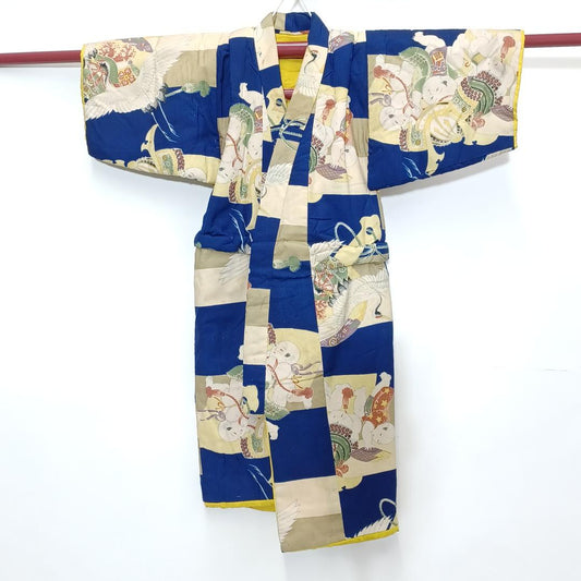 Used Vintage Kids Cotton Kimono Style Garment Japanese Child's Wear Height 29.5 in (75cm) Waist 13.0 in (33cm) Stains