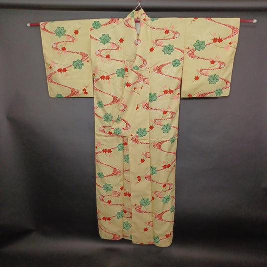 Used Vintage Japanese Silk Kimono Long Length 60.6 in (154cm) Waist Width 24.8 in (63cm) Traditional Robe Women's Wear Asian Garment