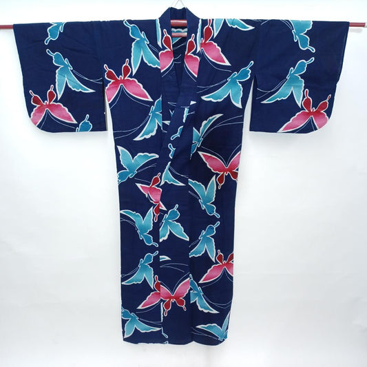 Used Vintage Cotton Yukata Kimono Robe Japanese Traditional Summer Festival Wear Height 58.3 in (148cm) Waist 24.0 in (61cm) Gift