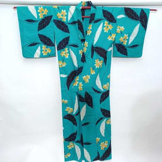 Used Vintage Cotton Yukata Kimono Robe Japanese Traditional Summer Festival Wear Height 65.0 in (165cm) Waist 25.2 in (64cm) Gift