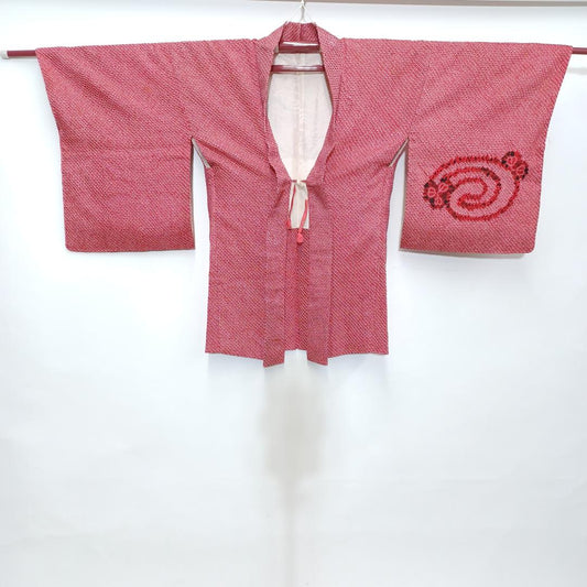Used Vintage Silk Shibori Haori Kimono Jacket/Cardigan Japanese Women's Outerwear Craft Fabric Height 31.5 in (80cm) Waist 22.8 in (58cm)