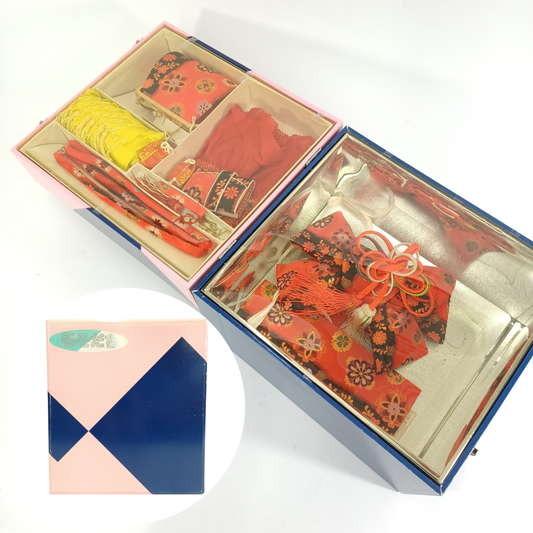 Used Vintage Shichi-Go-San Accessories Set Japanese Traditional Ceremony Items Headwear Obi & Box Approx 30 Years Old Unknown Contents