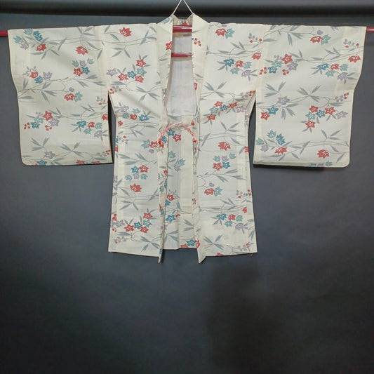 Used Vintage Japanese Silk Haori Jacket Short Length 31.5 in (80cm) Width 22.0 in (56cm) Traditional Outerwear Cardigan Robe Women's Wear