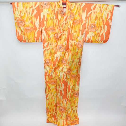 Used Large Size Vintage Pure Silk Japanese Kimono / Nagagi Traditional Women's Dress Outerwear Height 69.7 in (177cm) Waist 24.4 in (62cm)