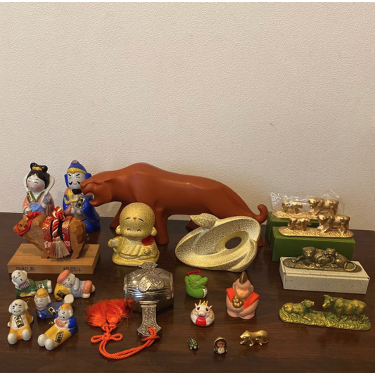 Used Vintage Japanese Zodiac Figurines Lot of 22 Ceramic Showa Retro Lucky Animals Eto Collectibles & Piggy Banks Set