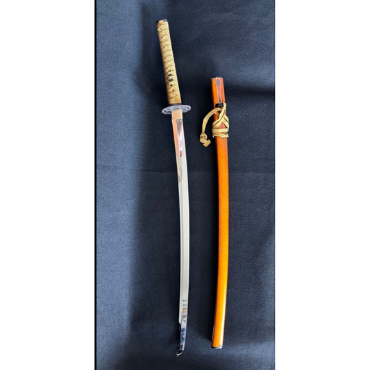 Used Japanese Samurai Katana Replica Long Sword Uchigatana Gold Orange Lacquer Scabbard 41.3in