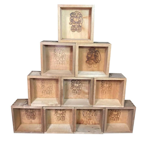 Used Vintage Japanese 1L Masu Cup Set of 10 Daikokuten God Stamp 5.5 in (14cm) Wooden Rice Wine Vessels Showa Retro Lucky Charm Bulk Lot