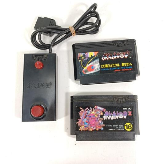 Used Arkanoid I & II Revenge of Doh Famicom Nintendo Set With Dedicated Taito Paddle Controller Japan Import Retro Arcade Game Bundle