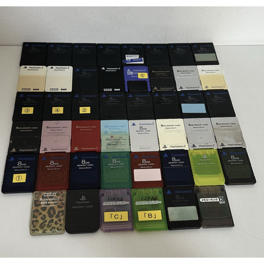 Used Massive Lot 46pc Sony PlayStation 2 PS1 Memory Cards Bulk Set Official MagicGate 8MB Multi Color Assortment Tested Working Retro Game
