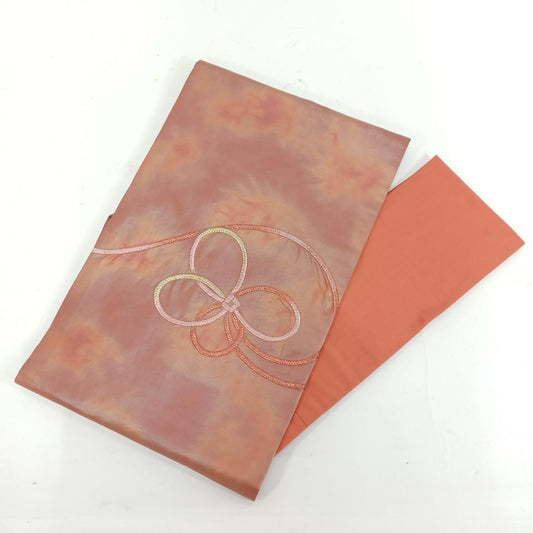 Used Vintage Japanese Nagoya Obi Silk Kimono Sash Russet Red Glossy with Pale Orange Reverse Traditional Asian Textile Woven Belt for Women