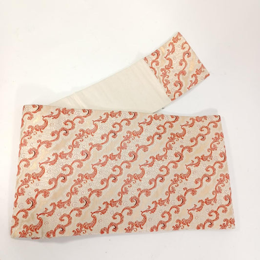 Used Vintage Japanese Nagoya Obi Silk Kimono Sash White with Elegant Pattern Traditional Asian Floral Textile Woven Belt for Women Japan