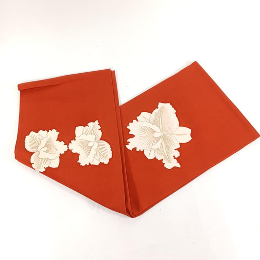 Used Vintage Japanese Fukuro Obi Silk Kimono Sash Vibrant Red with Elegant Floral Pattern Traditional Luxury Woven Textile for Formal Wear