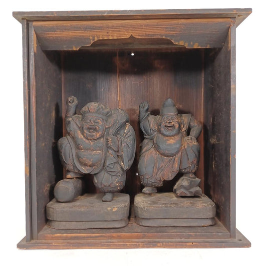 Used Antique Japanese Wooden Zushi Shrine Hand Carved Buddhist Statue Set Wabi Sabi Large Scale Temple Decor Zen Altar Religious Artifact