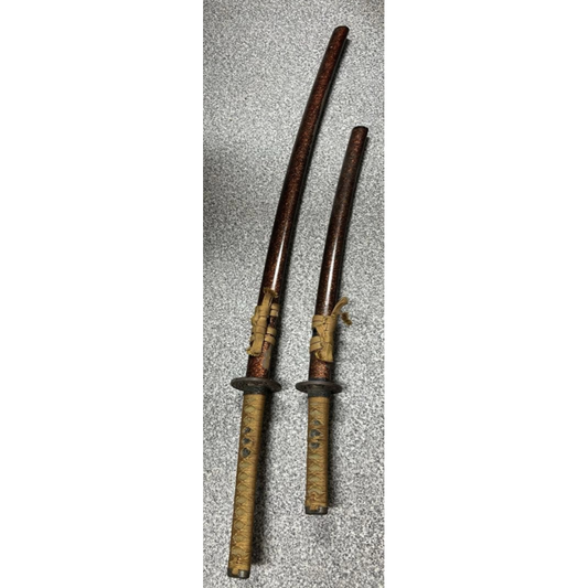 Used Japanese Samurai Sword Set of 2, Katana and Wakizashi Daisho, Authentic Replica for Display Home Decor Martial Arts Gift Black Scabbard